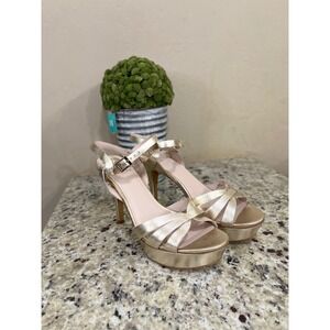 Vince Camuto Peppa Gold Metallic Leather Platform Sandals Heels 10M